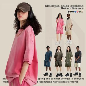 Conjunto de camiseta y pantalones cortos para hombre, ropa deportiva unisex informal, vintage, lavado con ácido - Product Image 3