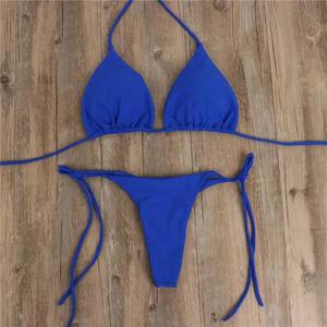 2 Pcs/Set Bikini Set Sexy Bikinis New Solid Color Halter Neck Strap Thong Swimwear Bathing Suit Women Swimsuit Set for Beach - Product Image 2