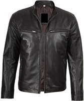 Nouveauté : Veste en cuir véritable vintage pour homme, col montant, fermeture éclair, cuir de vachette marron, fabrication OEM, mode.