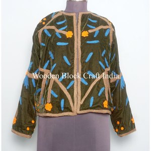 Suzani <b>Velvet</b> Embroidery Autumn Winter Button <b>velvet</b> Quilted Eco-Friendly 100% Cotton <b>Jacket</b> Wholesale Price Coat Long Sleeves - Product Image 2