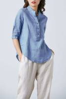 Haut en lin ample personnalisé couleur bleue pour les femmes haut en lin d'été haut en lin décontracté boutons en lin pur haut fait main disponible grande taille