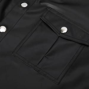 Men's Short Sleeve Elastic PU <b>Leather</b> Casual <b>Shirts</b> Breathable Stand Collar Fashion T-<b>Shirts</b> - Product Image 5