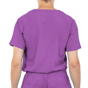 Púrpura Unisex Jogger Scrub Sets Ajuste moderno Cintura elástica Cargo Bolsillo Pantalones Transpirable Durable Tejido Enfermería Hospital Scrubs - Product Image 3