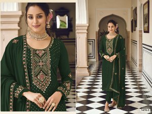 Venta en línea para mujer Heavy Faux Georgette con fondo de seda Stanton bordado con Dupatta Set Ropa india y pakistaní - Product Image 4
