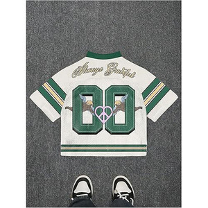 Uniforme de football américain à manches courtes et col en V pour hommes, streetwear, coupe ample, maille respirante, 100% polyester, été - Product Image 4