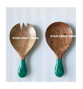 Ensemble cuillère et fourchette à salade ustensiles de cuisine pour la cuisine ustensiles de cuisine naturels serveurs à salade en bois d'acacia avec poignées en résine - Product Image 2