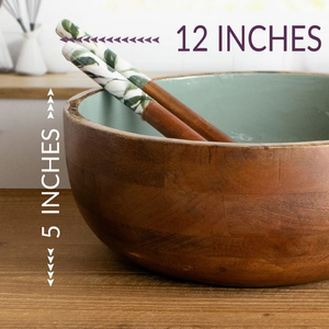 ชุดชามสลัดไม้อะคาเซียสีเขียวสไตล์วินเทจ2อันสำหรับผักและผลไม้ - Product Image 2