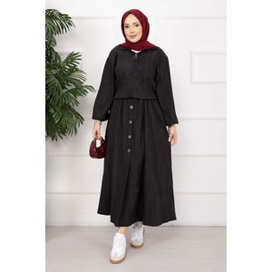 Conjunto de Chaqueta Bomber Negra y Falda de Crepé con Botones, Estilo Formal-Casual para Verano, Top Corto de Gasa Tejida hasta el Tobillo - Product Image 3