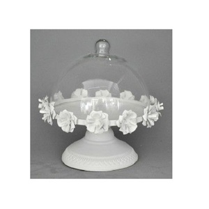 Superior Quality Round Shape Serving <b>Stand</b> <b>With</b> <b>Dome</b> In Iron White Color <b>Cake</b> <b>Stand</b> <b>With</b> <b>Glass</b> <b>Dome</b> For Sale - Product Image 1