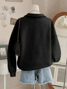 Sweat-shirt à capuche en polaire de couleur unie à demi-fermeture éclair pour femmes personnalisées, sweat-shirt en polaire épais et chaud pour dames - Product Image 2