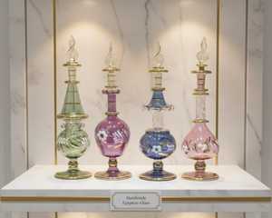 Tay thổi Ai Cập Pyrex chai nước hoa thủy tinh với 22K điểm nhấn vàng | handmade sang trọng attar & Chai dầu bán buôn - Product Image 4