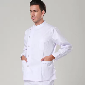 Conjuntos de uniformes médicos de mezclilla de manga larga para hombre y mujer con cuello, cierre de botones y detección de agujas para trabajo hospitalario - Product Image 5