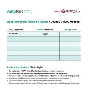 Ensemble de loquets de serrure de porte droite pour Hyundai Tucson (Expédition depuis le fabricant turc) Code produit : FD113505 - Product Image 2