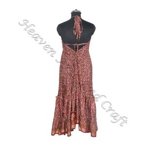 SD016 femmes été Boho Hippie Vintage soie licou robe recyclé Saree longue robe de soirée pour les filles - Product Image 2