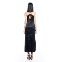 Robe de soirée élégante en satin noir vêtements sexy pour femmes tissu tissé longueur de thé col en V de haute qualité vêtements de mode du Vietnam ODM