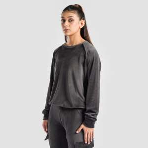 Women's High Quality <b>Velour</b> <b>Sweatshirt</b> in Grey Hooded Zipper Streetwear Style Long Length Hip Hop Embroidered Design Regular Fit - Product Image 3