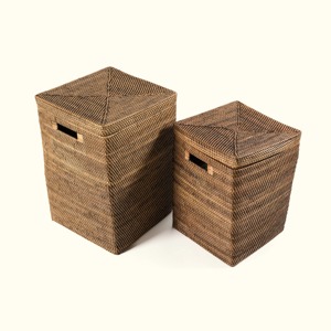 ชุดกล่องหวายสี่เหลี่ยม 2 ใบ กล่องเก็บของทำมือ เป็นมิตรกับสิ่งแวดล้อม ของตกแต่งบ้านจากธรรมชาติ ขายส่งจากเวียดนาม - Product Image 1