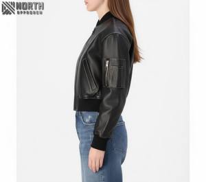100% chaqueta de cuero auténtico para mujer nueva chaqueta de cuero genuino de moda informal y elegante en embalaje Premium chaqueta de cuero personalizada - Product Image 3