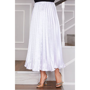 Jupe midi plissée en satin de lin blanc avec pierres éparses, respirante et brillante, taille XS, style crayon enveloppant, décoration à sequins - Product Image 2