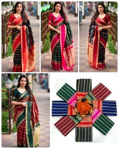 Mujeres Kanchi Organza Banarasi Seda Broad Border Saree con Blusa - Product Image 4