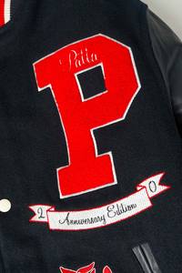 Veste universitaire Letterman en laine pour hommes, col montant, patchs brodés en chenille, manches en cuir, veste d'hiver Streetwear Varsity - Product Image 6