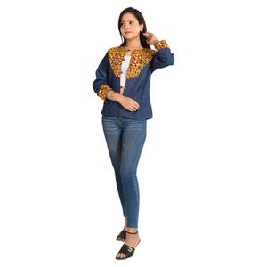 Veste en jean réversible brodée pour femme, style bohème indien fait main, en coton teint, tendance automne, pour tenue décontractée ou de soirée - Product Image 1