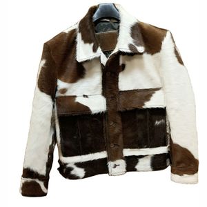 Veste en cuir à imprimé vache noir et blanc pour homme INDEX SPORTS WEAR, col rabattu, fermeture à boutons, vêtement décontracté d'hiver - Product Image 6