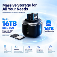 Penyimpanan NAS Cloud Pribadi 2-Bay, Server Penyimpanan Jaringan, 4K HDMI, Wi-Fi 6, SATA 3.0, Dukungan SSD M.2 untuk Cadangan Data Rumah dan Kantor