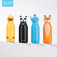 Botella de Agua Infantil DILLER, Aislada al Vacío, de Acero Inoxidable 304 Libre de BPA, con Diseño de Animales de Dibujos Animados