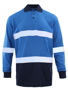 Hi Viz 100% Polyester Blue Safety Polo <b>T</b>-<b>Shirt</b> with LED Flash Reflective Safety Polos Workwear for Mining & Construction - Product Image 2