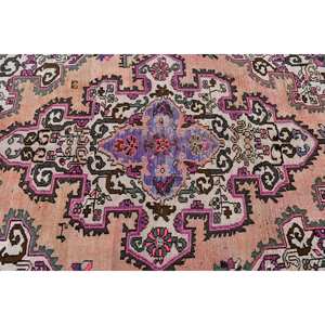 Alfombra turca de área grande Vintage, diseño clásico de retazos rectangulares de 5,1x7,2 pies, látex de algas marinas de lana rosa y púrpura para uso en pasillos - Product Image 5