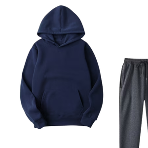 Survêtement à capuche bleu marine avec pantalon de jogging gris foncé pour hommes et femmes, vêtements de sport décontractés d'hiver, vente en gros, usine OEM, logo personnalisé - Product Image 2