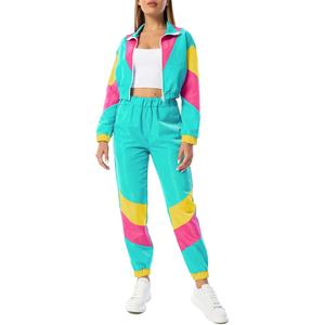 Ensemble deux pièces unisexe imprimé colorblock à manches longues avec taille élastique, poches latérales, veste courte zippée et pantalon - Product Image 3