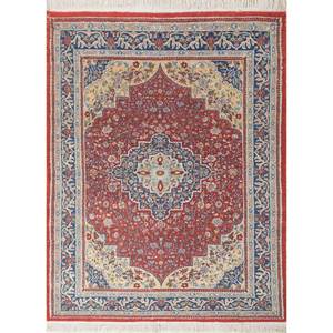 Alfombra Gulnar de Lana Anudada a Mano, Diseño Rectangular Abstracto con Medallón Rojo Naranja, Hecha a Mano, Modelo SKWL-334, para Sala de Estar o Pasillo - Product Image 1