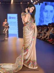 Sari en soie indien Banarasi avec superbe Gotapatti C-Pallu Work Long Length Cotton Print Traditional Indian Wedding Party Wear - Product Image 3