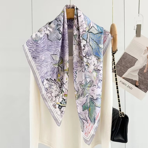 Meilleures offres Logo personnalisé Design carré Écharpe en soie pure de créateur Imprimé 90*90cm Écharpe en sergé imprimé double face Bandana en soie - Product Image 4