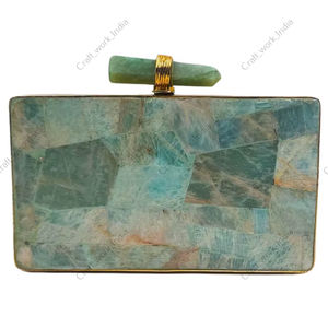 Bolso de Mano de Mosaico de Piedras Preciosas de Amazonita Natural con Marco Rectangular, Bolso de Mano de Lujo para Mujer, para Fiestas Nocturnas, con Incrustaciones de Piedras - Product Image 1
