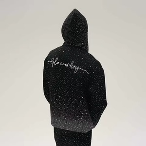 Personalizado Full Zip up Bordado Imprimir Gráfico Hombres Sudaderas Oversize Heavyweight Sudaderas Rhinestone Sudaderas con capucha con pantalón - Product Image 3