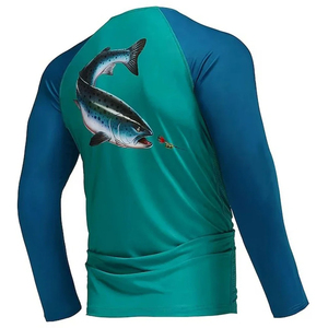 Camiseta de pesca de manga larga personalizada para hombre, ropa de pesca con protección UV, camiseta de fútbol con orificio para el pulgar, característica del cuello, 100% poliéster - Product Image 2
