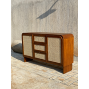 Patas de aparador de madera para almacenamiento de puerta de ratán moderno, aparador de madera con tres cajones y dos puertas para comedor - Product Image 2