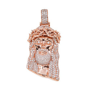 Pendentif religieux chrétien personnalisé en argent 925 plaqué or rose, style hip-hop, serti de diamants en moissanite, avec le visage de Jésus - Product Image 1