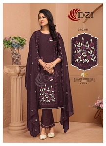 Pantalón Kurtis de trabajo de secuencia bordada de viscosa de algodón de buena calidad con Dupatta para mujer disponible a precio asequible - Product Image 3