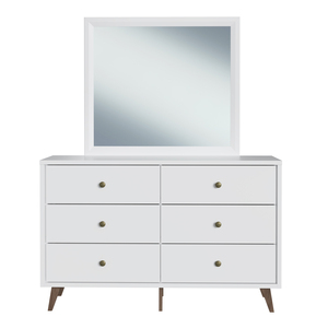 Commode 6 tiroirs style moderne Decibel avec miroir, meuble de chambre en bois aggloméré blanc, design brésilien haut de gamme - Product Image 3