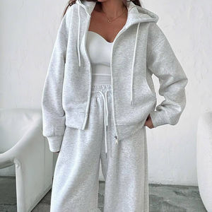 Ensemble de survêtement décontracté pour femmes, motif uni, 2 pièces, pantalon de survêtement et sweat-shirt, en gros, pour le sport, pour l'hiver - Product Image 6