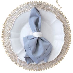 Plato de ratán blanqueado con borde de cuentas de madera, elegantes platos de ratán blanqueado, decoración de mesa estilo boho al por mayor - Product Image 3