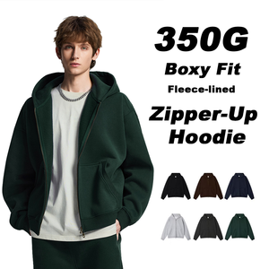 Sudadera con Capucha y Cremallera para Hombre, 350 g/m², con Logotipo Personalizado, Impresión Puff, Estilo Holgado y Cuadrado - Product Image 2