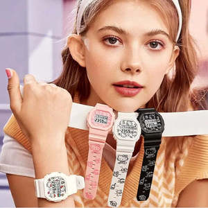Hello Kitty Waterproof Digital <b>Watch</b> <b>White</b> Classic Band Tachymeter Stop <b>Watch</b> Alarm Plastic Material Water Resistant Dial - Product Image 2