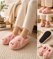 Chaussons d'intérieur en textile doux, motif cochon en peluche, légers, chauds, antidérapants, pour l'hiver et l'automne, OEM ODM, personnalisables