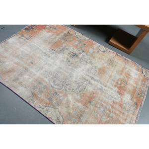 Alfombra de lana Vintage naranja y Beige de 4,5x6,7 pies, diseño clásico de pasillo rectangular de área grande turca para dormitorio con respaldo de látex - Product Image 4