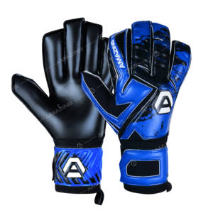 Guantes de portero de fútbol de primera calidad Agarre de látex alemán Corte plano Comodidad Tejido de nailon Característica Protección para los dedos - Product Image 1